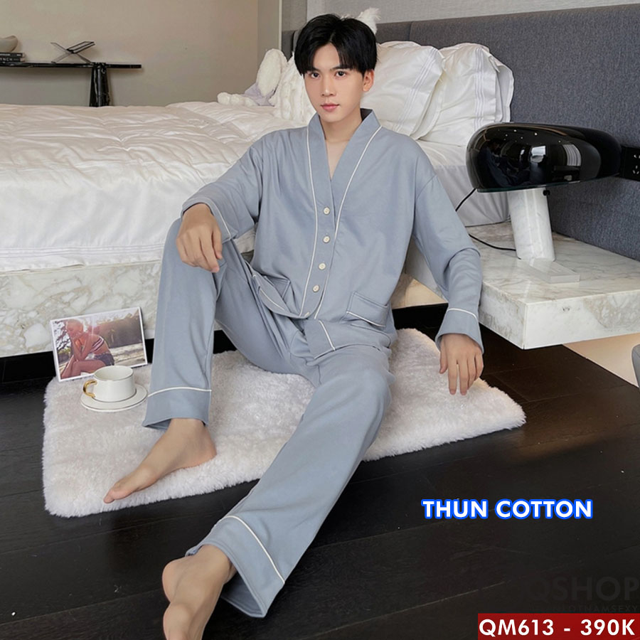Bộ ngủ cotton nữ tay dài quần dài chất đẹp Hà Nội