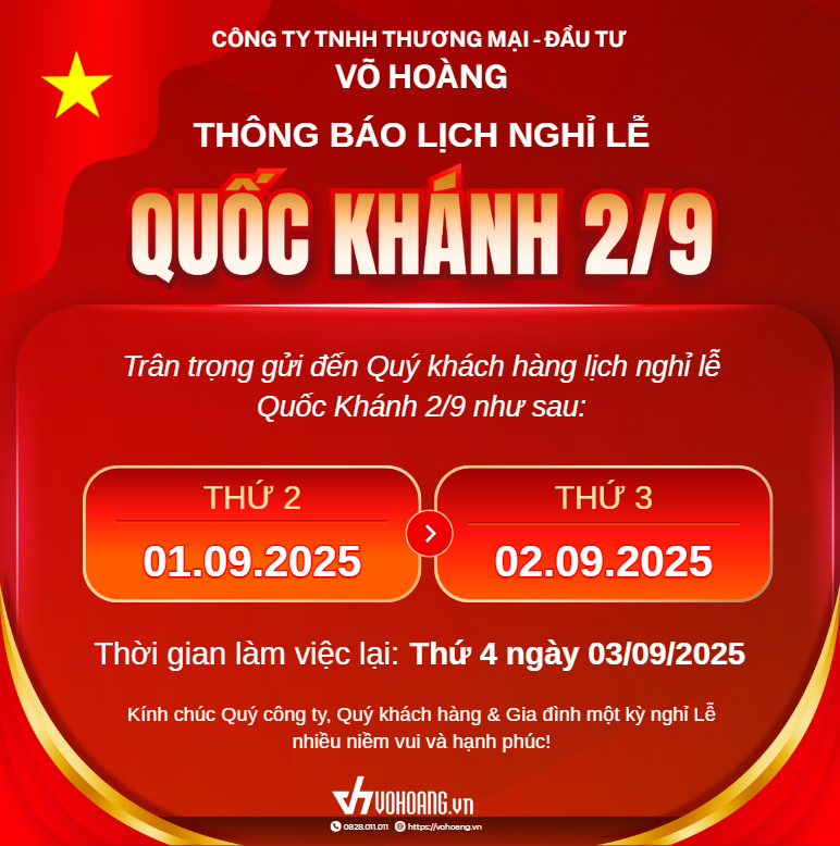 CÔNG TY TNHH THƯƠNG MẠI - ĐẦU TƯ  VÕ HOÀNG THÔNG BÁO LỊCH NGHỈ LỄ QUỐC KHÁNH 2/9