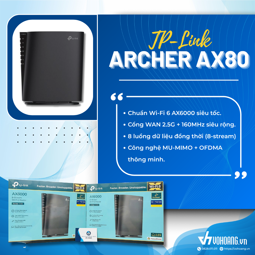 TP-Link Archer AX80 AX6000 Router Wi-Fi 6 Mạnh Mẽ, Tốc Độ Cao, Sẵn Sàng Cho Mạng Tương Lai