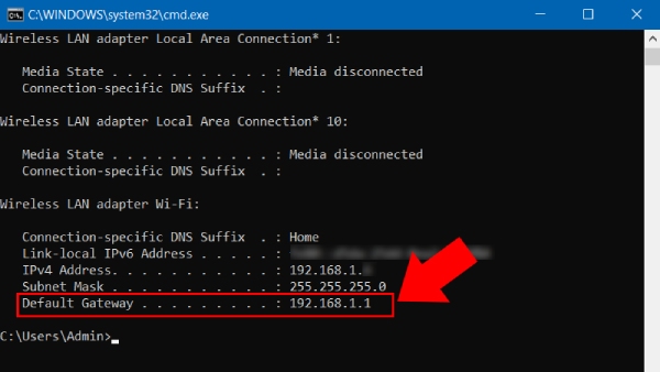 Xem địa chỉ IP của chính Router tại  Default Gateway