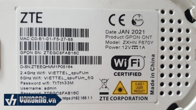 Mật khẩu được ghi dưới Modem Viettel
