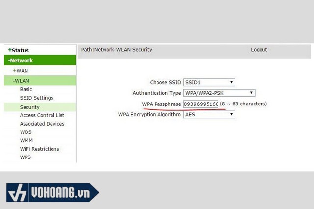 Gõ mật khẩu mới vào WPA Passphrase