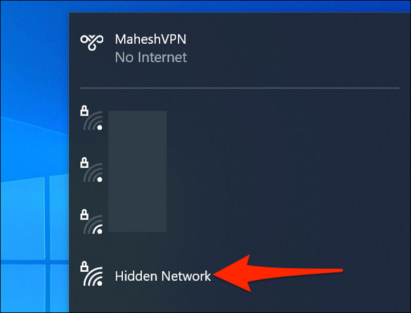 Chọn “Hidden Network”