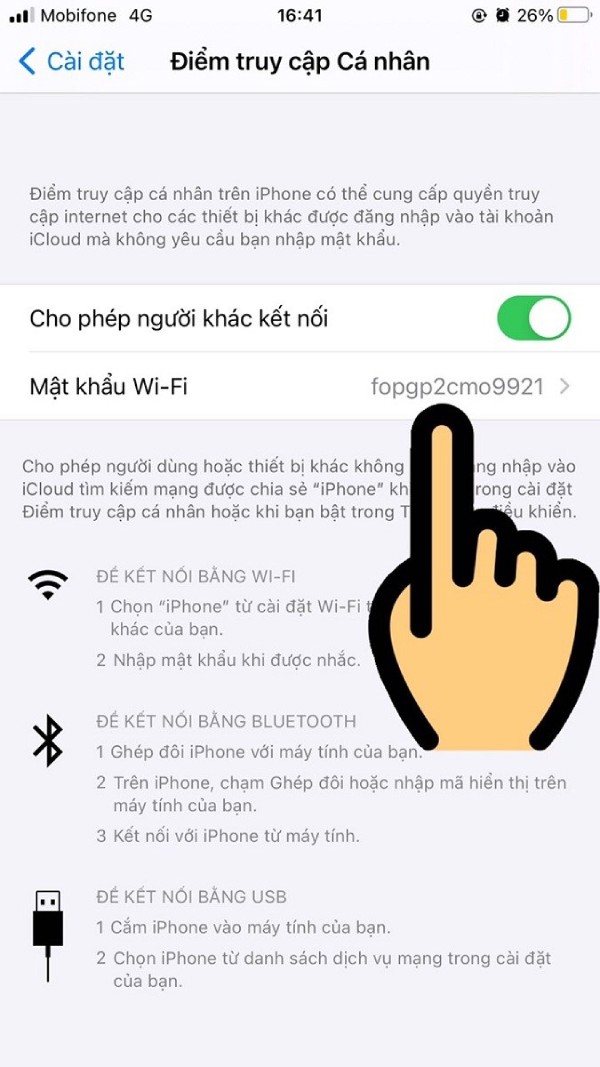 Mật khẩu Wifi hiện lên