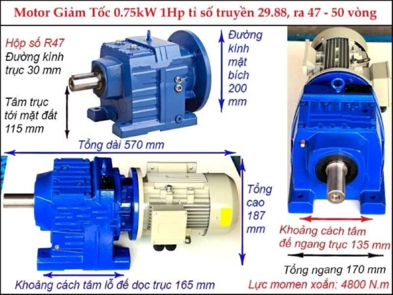 Motor giảm tốc 0.75kW 