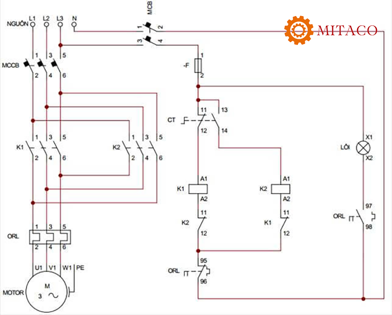 mạch đảo chiều động cơ 3 pha dùng công tắc nguồn 3 vị trí