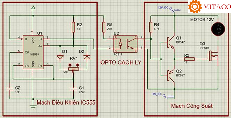 Mạch điều khiển và tinh chỉnh vận tốc motor dùng IC555