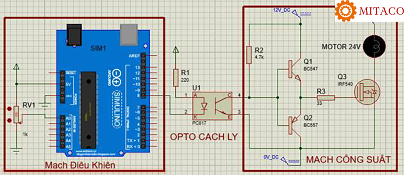 Sơ đồ mạch tinh chỉnh và điều khiển vận tốc motor DC bằng arduino