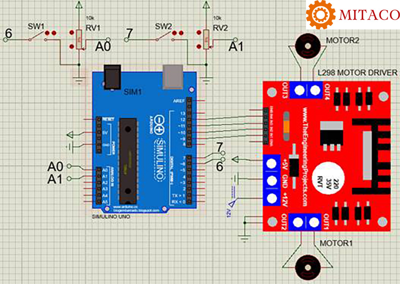 Sơ đồ mạch tinh chỉnh và điều khiển vận tốc motor dc dùng module L298