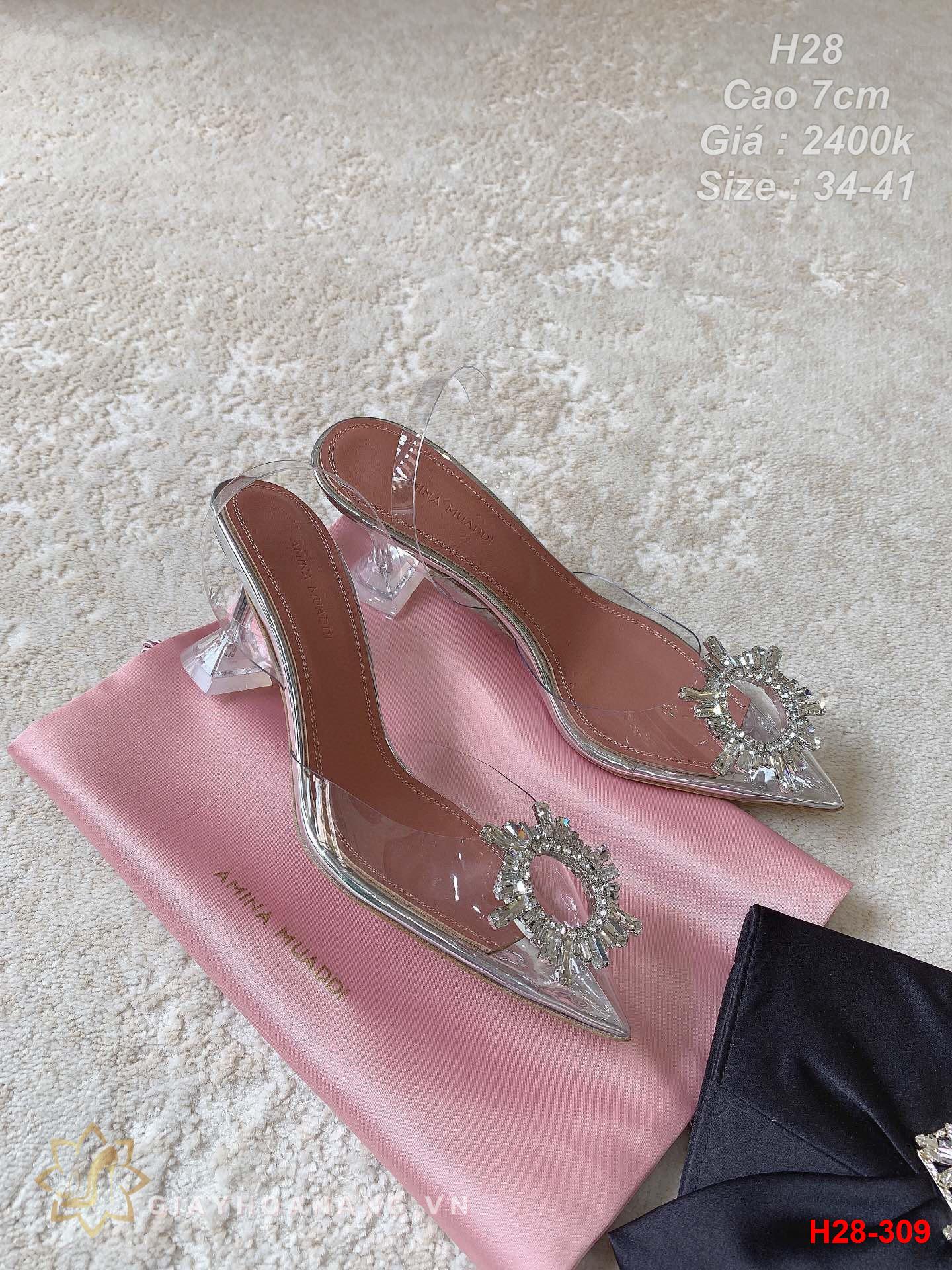 H28-309 Amina Muaddi sandal cao 7cm siêu cấp