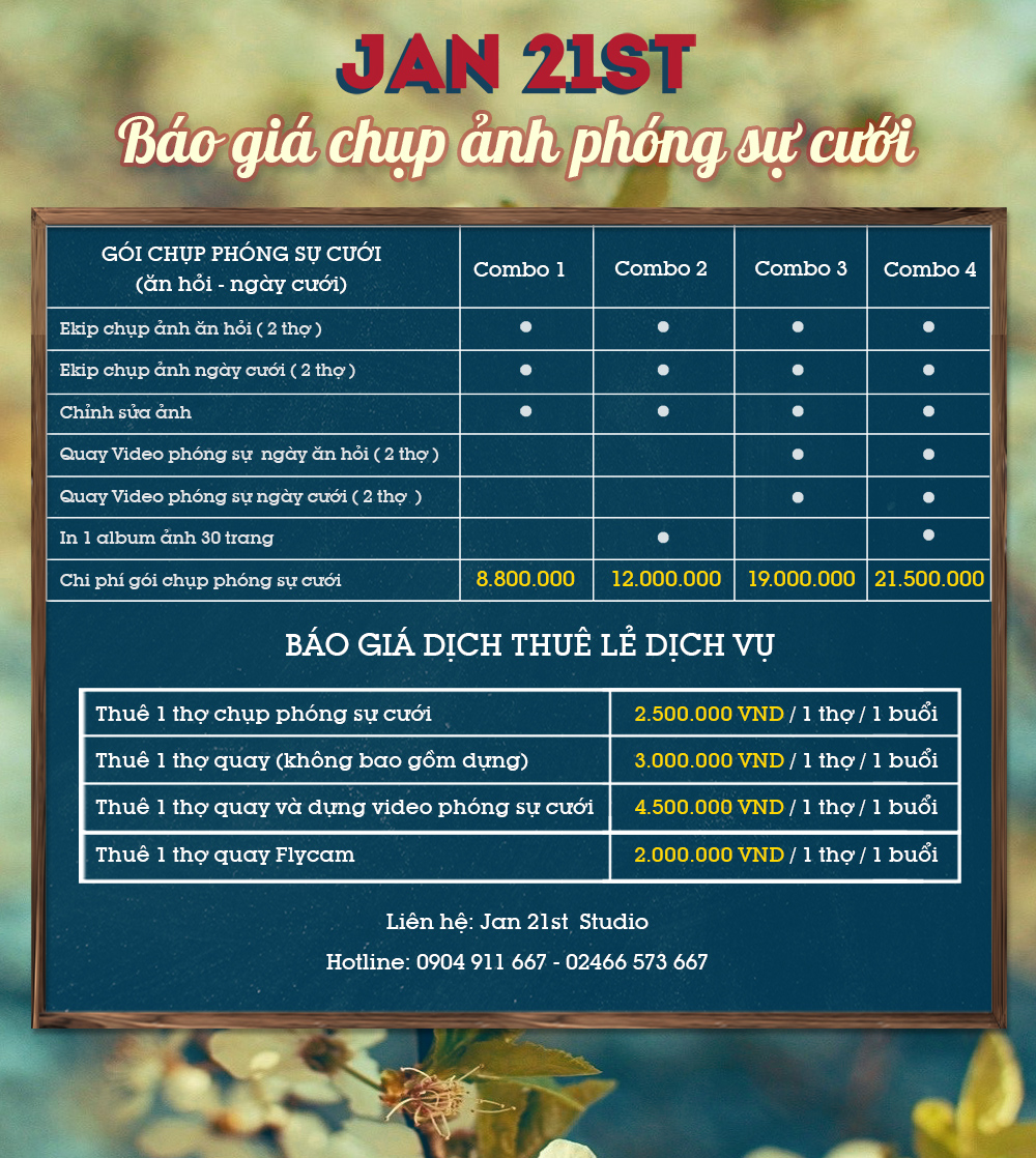 Bảng giá dịch vụ chụp ảnh