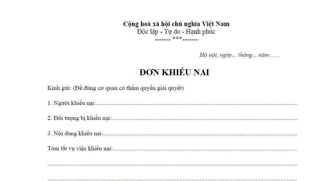 Mẫu đơn Khiếu nại