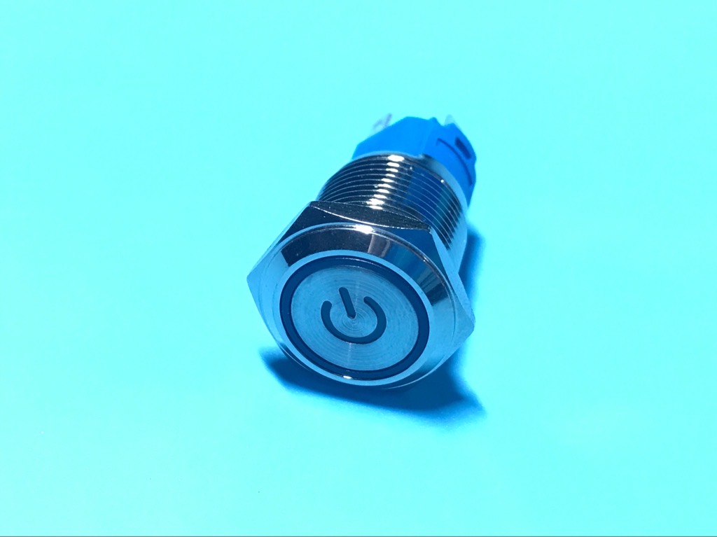 Công tắc nguồn kim loại 16mm có đèn màu xanh