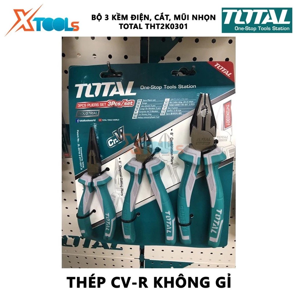 BỘ KÌM ĐIỆN, KÌM CẮT VÀ KÌM NHỌN 3 CHI TIẾT TOTAL THT2K0301