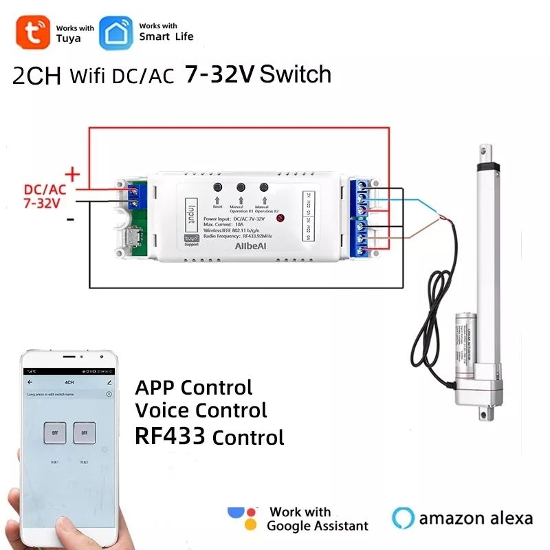 Công tắc WIFI 2 kênh Tuya DC 7- 32V điều khiển qua wifi + RF