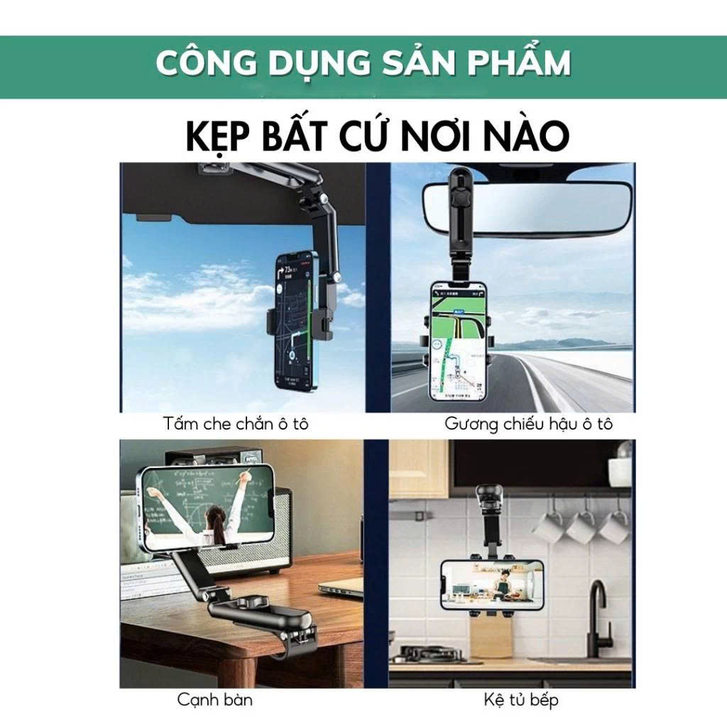 Giá Đỡ Điện Thoại Xoay 360 Độ Gắn Tấm Che Nắng Xe Hơi Tiện Dụng