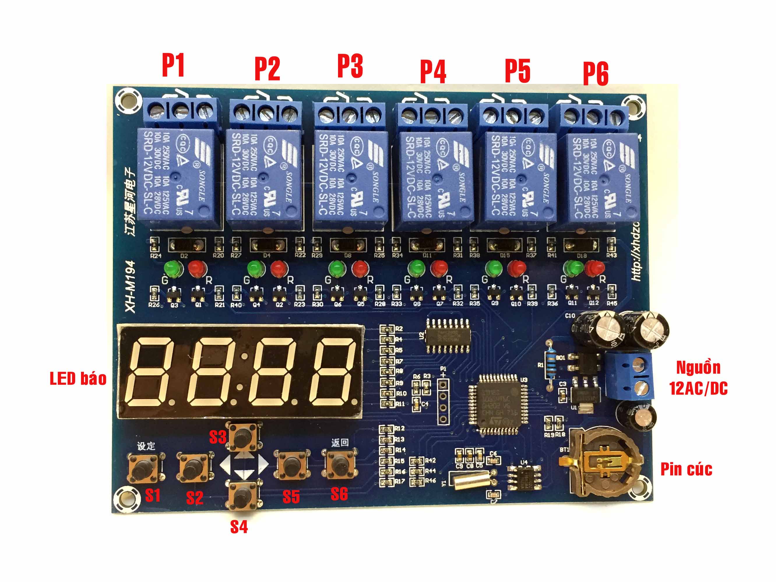 Hẹn giờ đóng mở 6 relay theo thời gian thực XH-M194