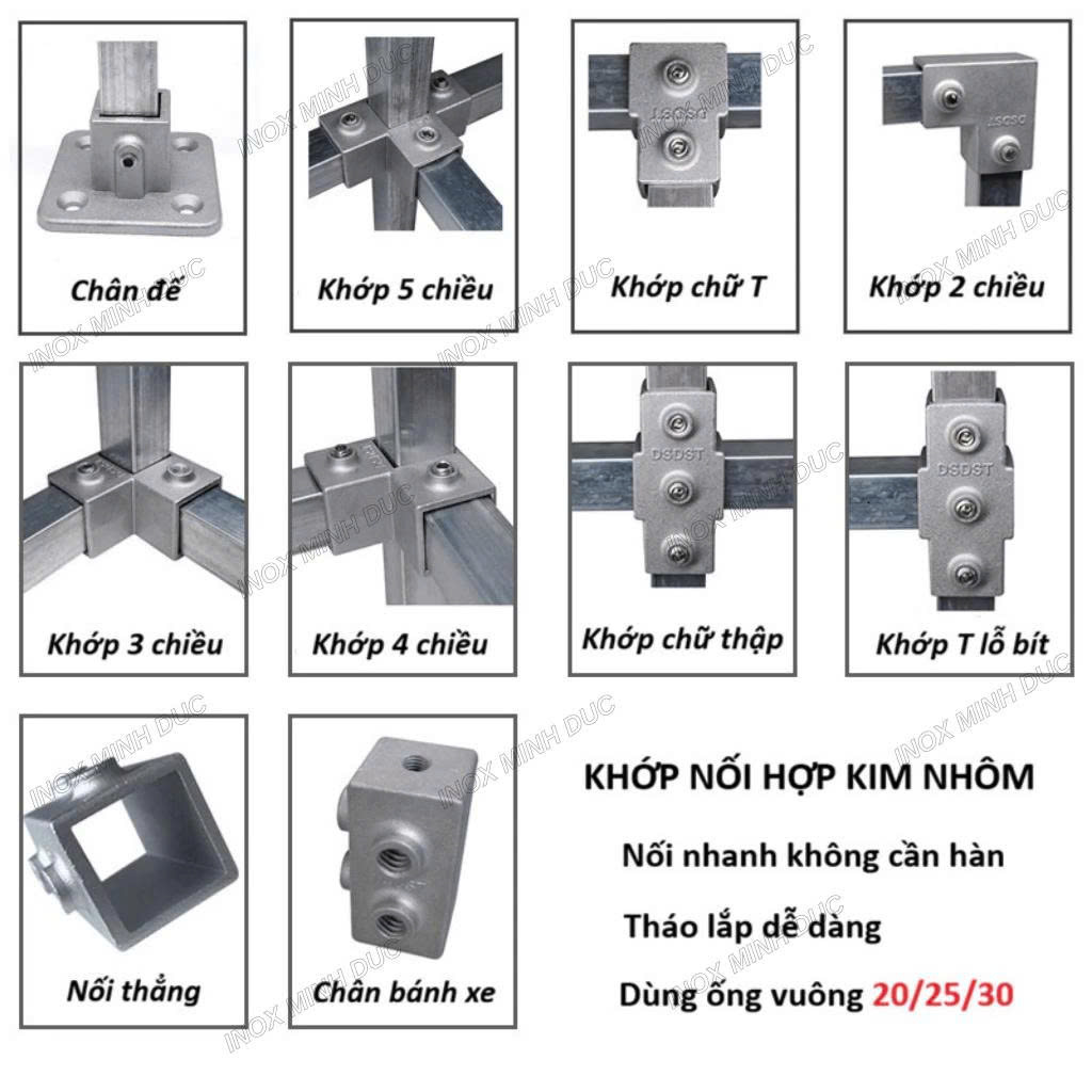 Khớp nối cố định ống hộp Thép Inox vuông 20/25/30mm