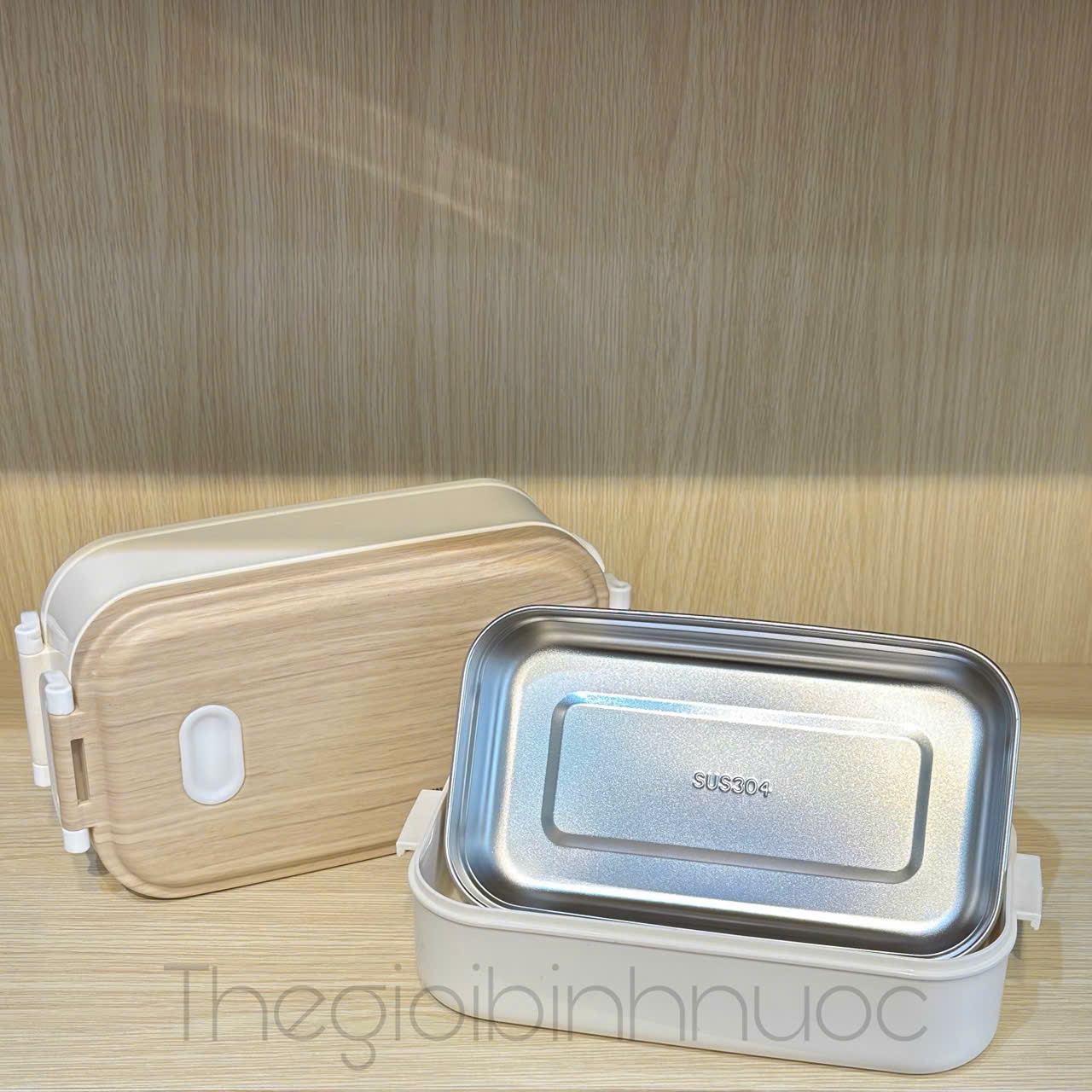 HỘP CƠM GIỮ NHIỆT NẮP GỖ CÓ QUAI 2 TẦNG 