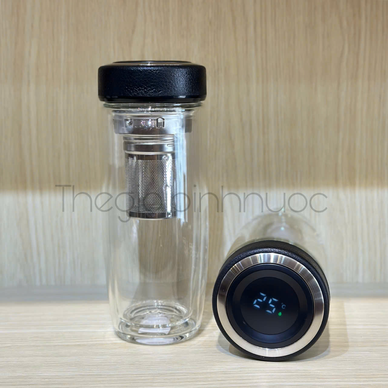 Bình Thuỷ Tinh 2 Lớp Kèm Lọc Trà Hiển Thị Nhiệt Độ 500ML