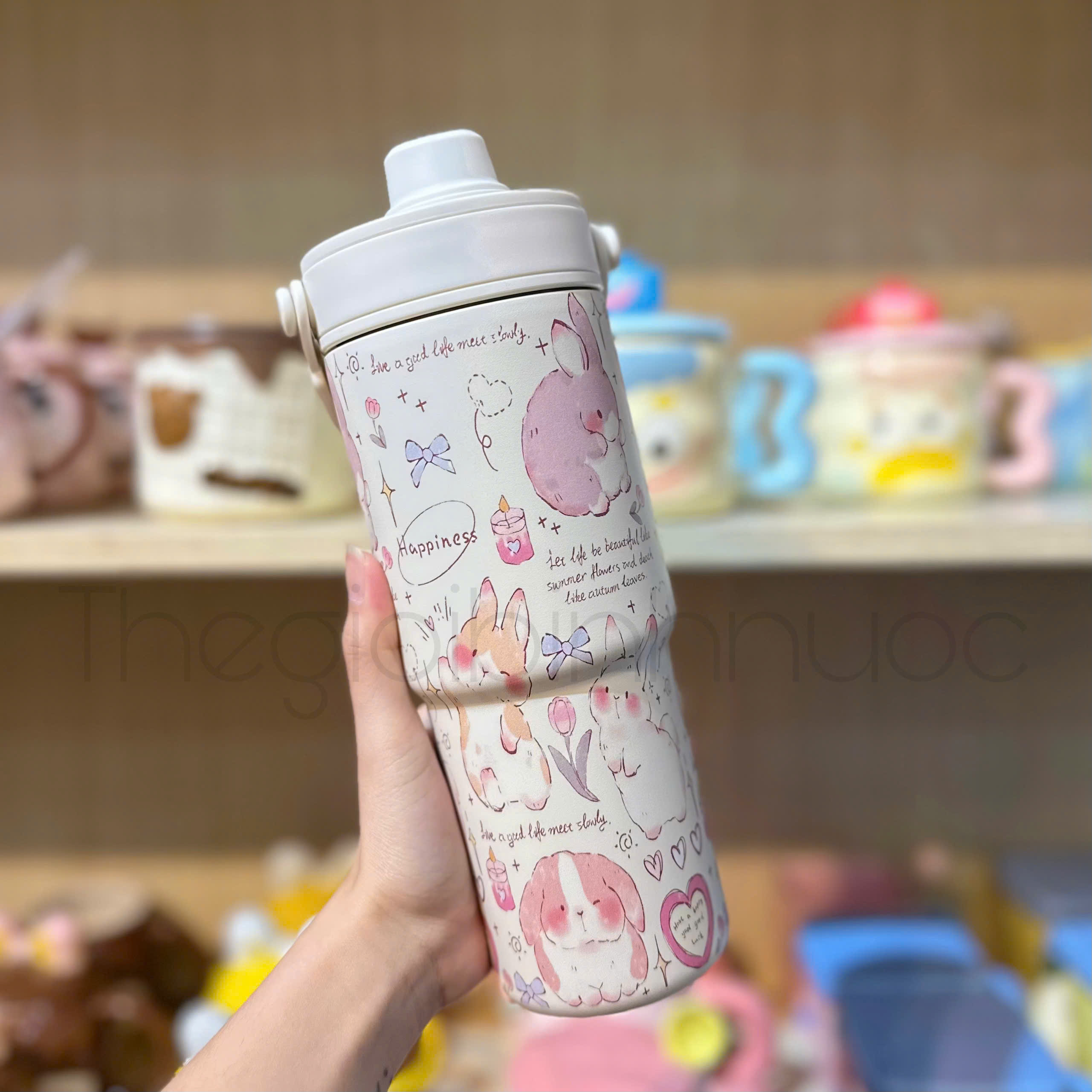 Ly Giữ Nhiệt Tráng Sứ Inox 316 Cao Cấp 735ML Tặng Kèm Ống Hút Thuỷ Tinh