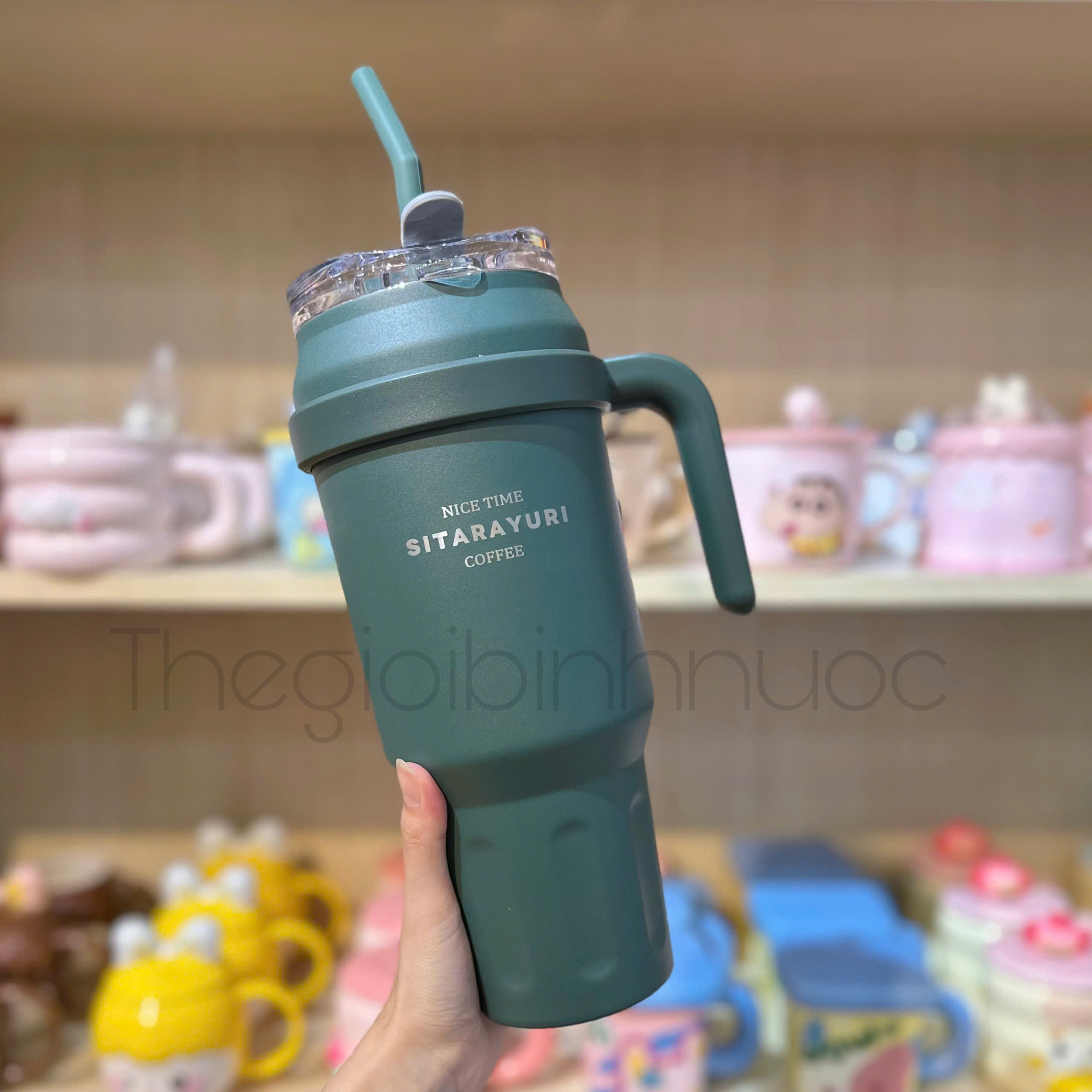 Ly Giữ Nhiệt Dung Tích Lớn 1L4 Tặng Kèm Ống Hút 