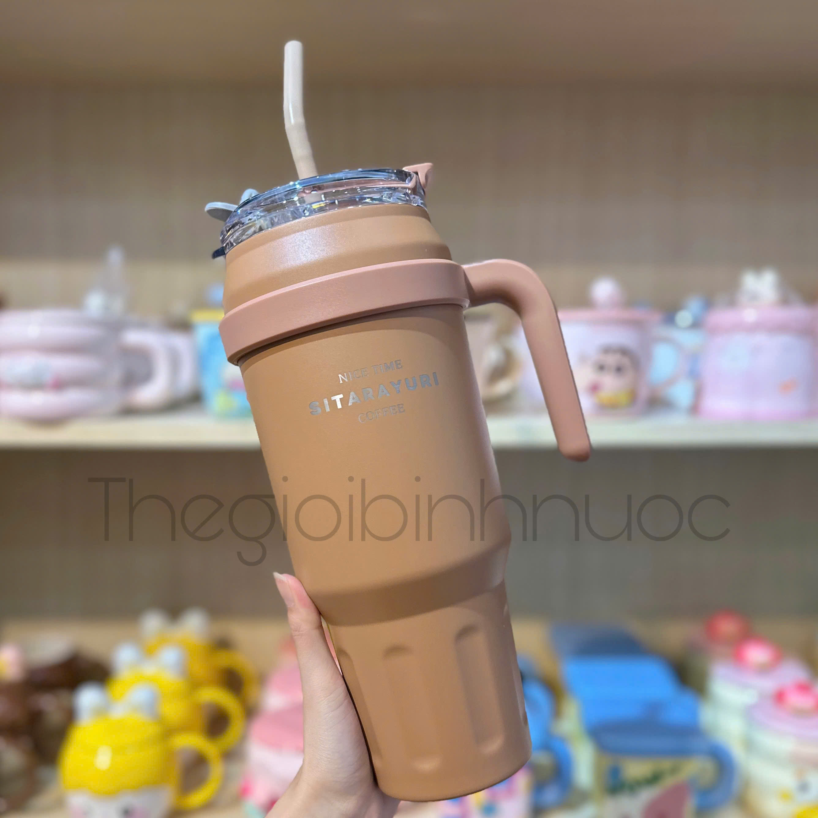 Ly Giữ Nhiệt Dung Tích Lớn 1L4 Tặng Kèm Ống Hút 