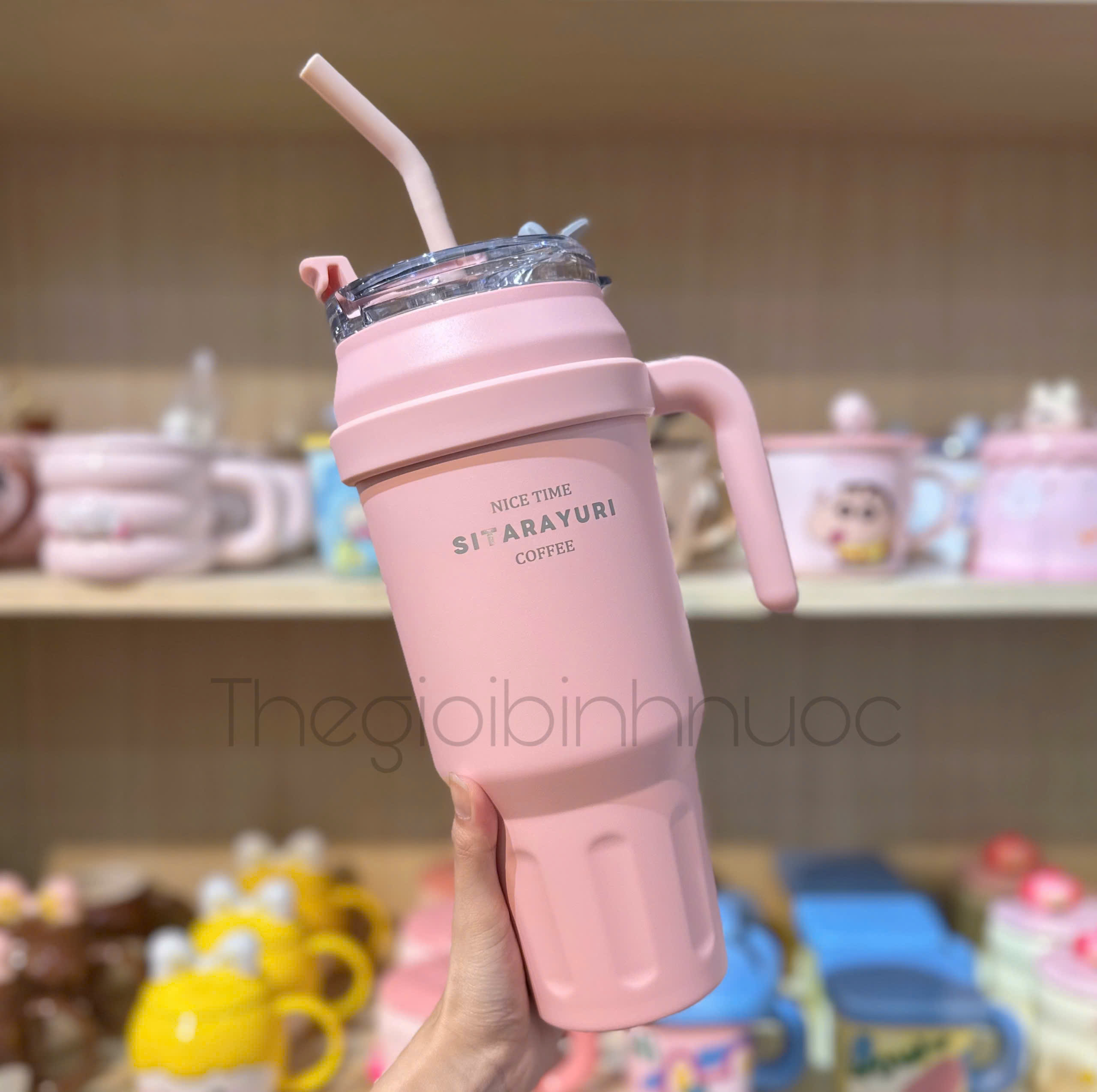 Ly Giữ Nhiệt Dung Tích Lớn 1L4 Tặng Kèm Ống Hút 