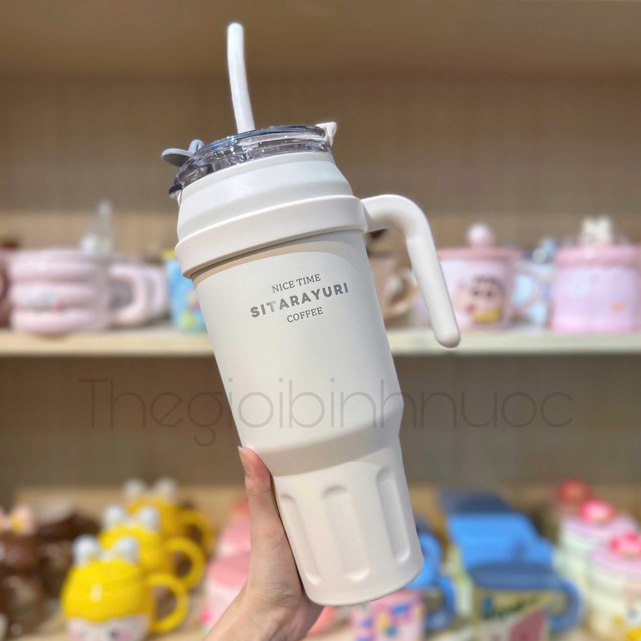 Ly Giữ Nhiệt Dung Tích Lớn 1L4 Tặng Kèm Ống Hút 