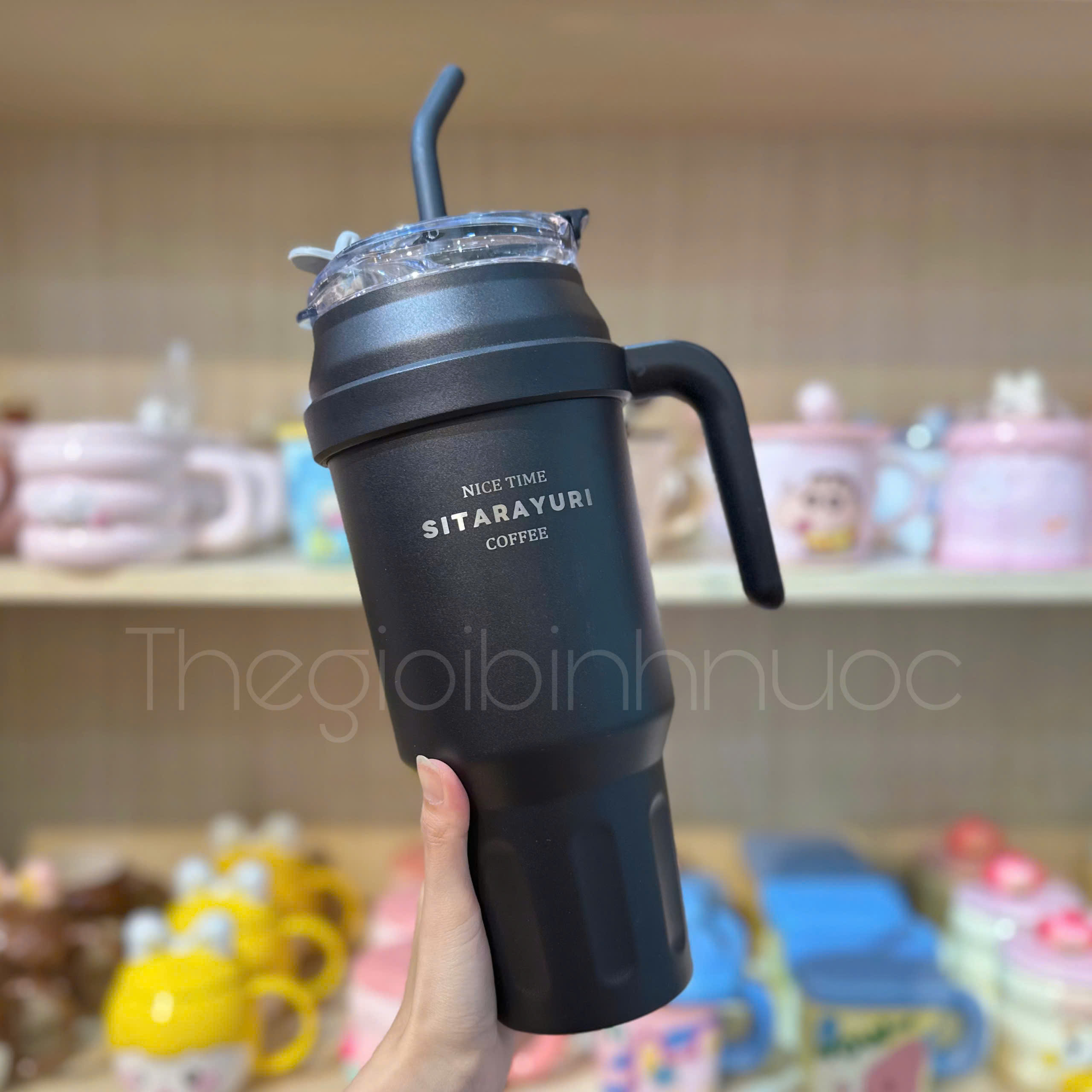 Ly Giữ Nhiệt Dung Tích Lớn 1L4 Tặng Kèm Ống Hút 