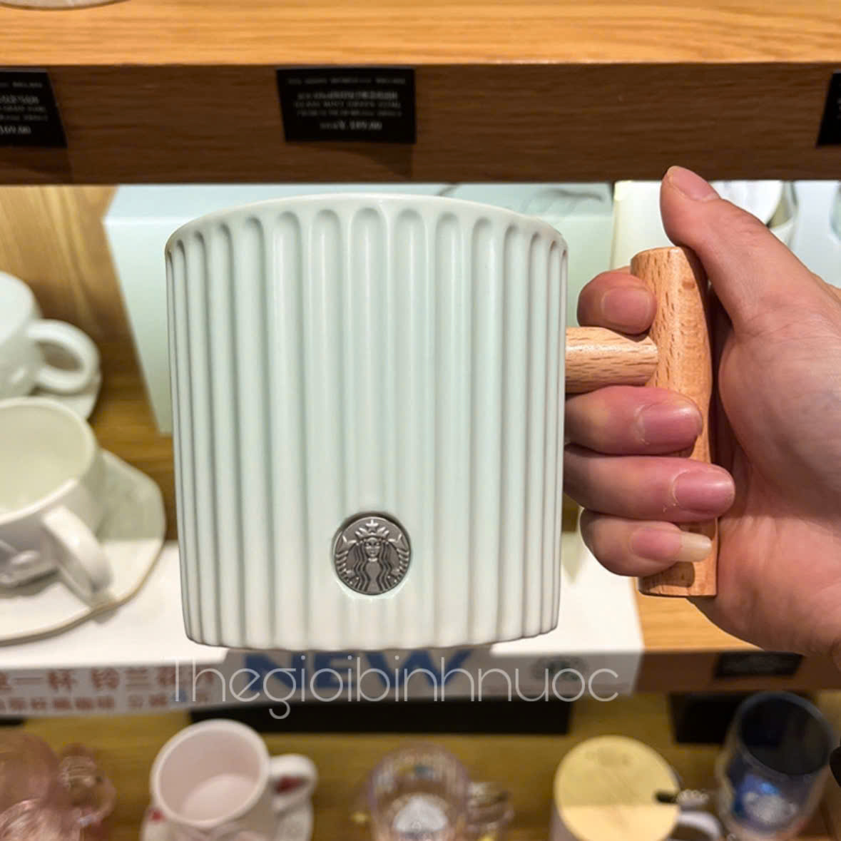 Starbucks Mint Green Stripes Wooden 375ML 2023