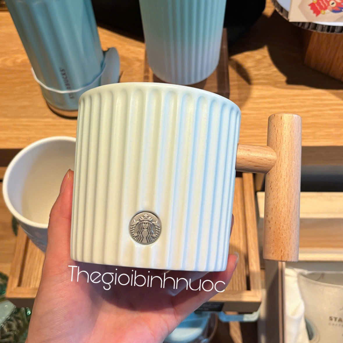 Starbucks Mint Green Stripes Wooden 375ML 2023