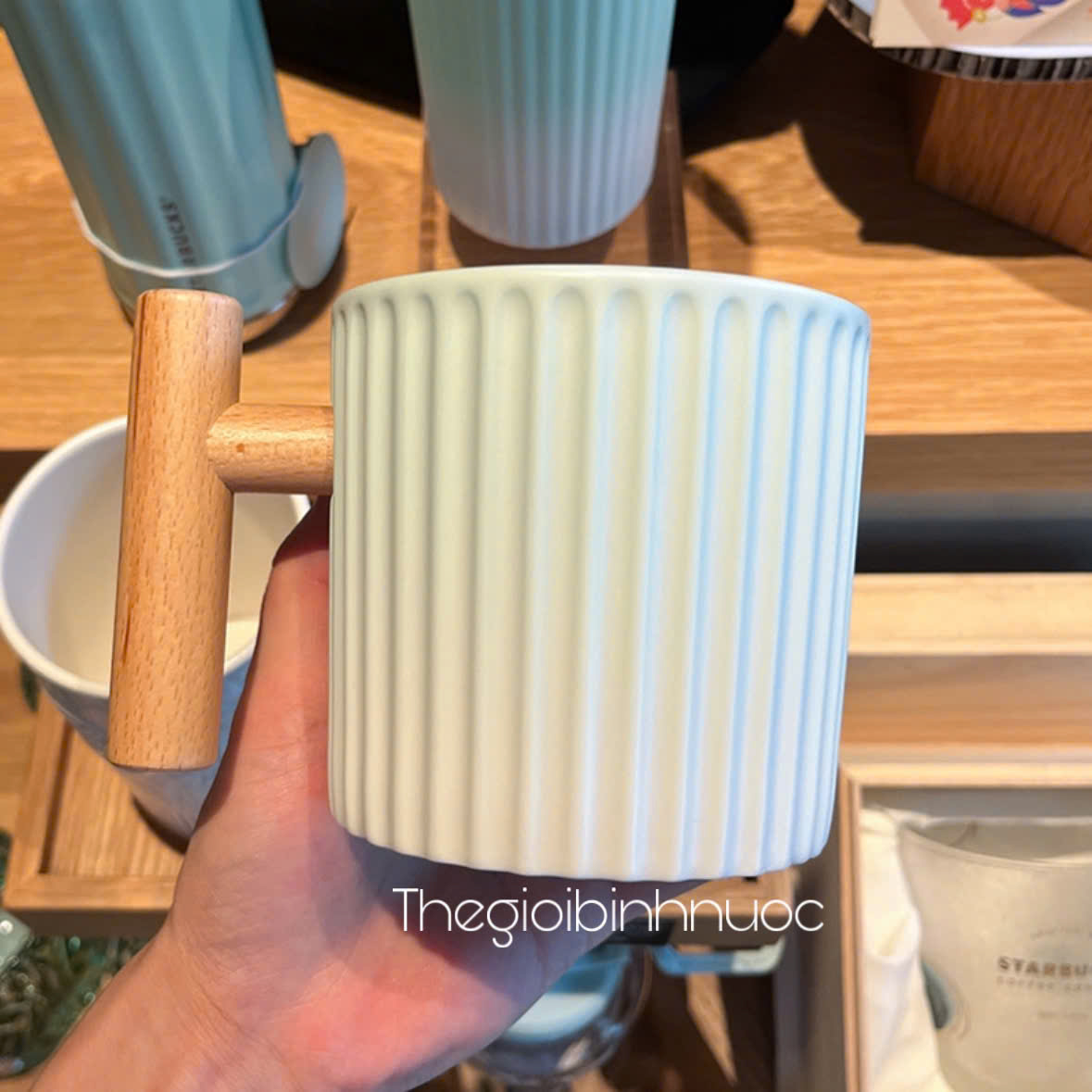 Starbucks Mint Green Stripes Wooden 375ML 2023