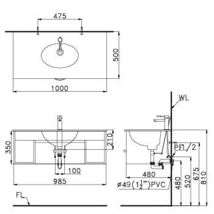 Chậu Rửa Lavabo Liền Bàn CAESAR LF5028