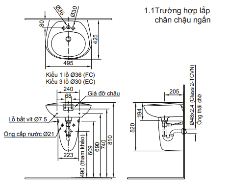 Chậu rửa treo tường chân ngắn INAX L-284V/L-284VC