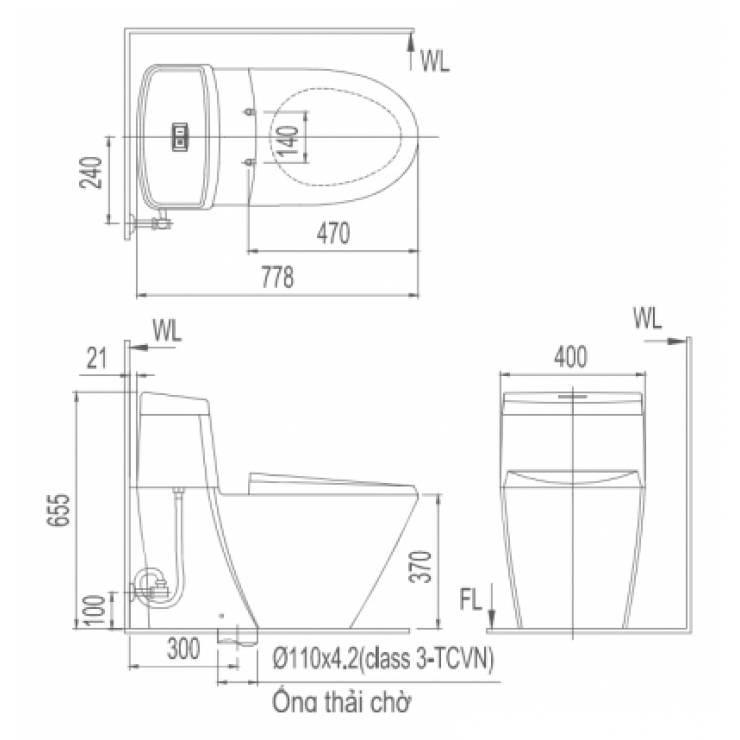 Bồn cầu INAX 1 khối AC-918R nắp rửa điện tử CW-KA22AVN