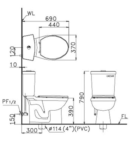 Bồn Cầu Điện Tử CAESAR CD1325/TAF200H 2 Khối