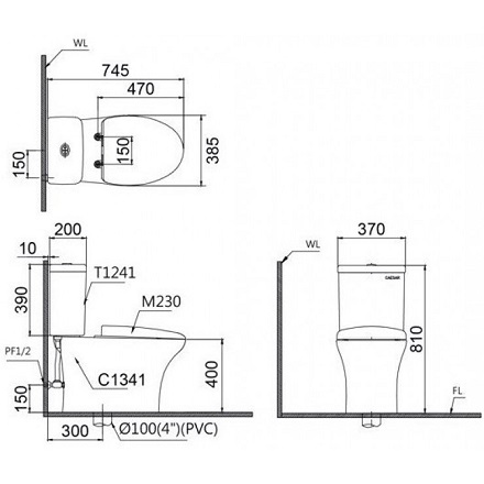 Bồn Cầu Nắp Rửa Cơ CAESAR CD1341/TAF050 2 Khối