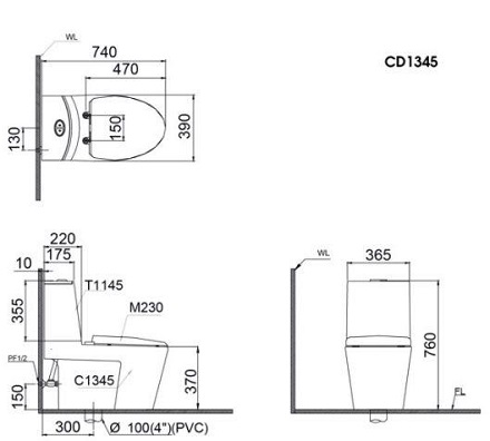 Bồn Cầu Thông Minh CAESAR CD1345/TAF400H 2 Khối
