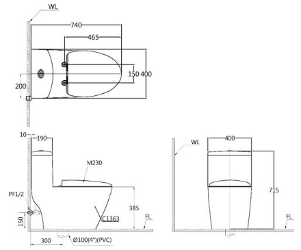 Bồn Cầu CAESAR CD1363 Một Khối Nắp Êm
