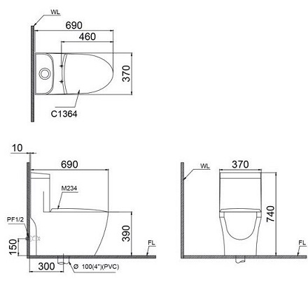Bồn Cầu Điện Tử CAESAR CD1364/TAF400H 1 Khối