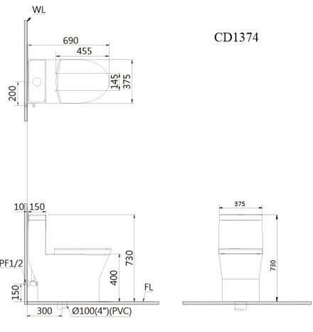 Bồn cầu một khối CAESAR CD1374