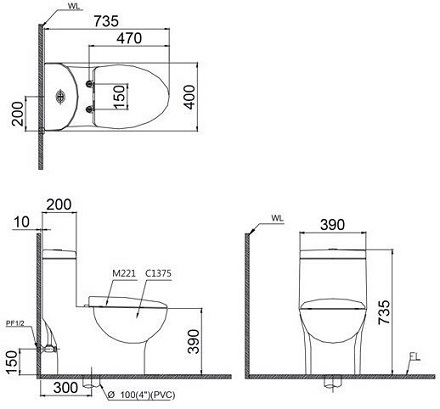 Bồn Cầu Điện Tử CAESAR CD1375/TAF400H 1 Khối