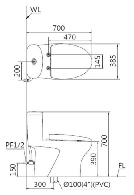 Bồn Cầu CAESAR CD1394 Một Khối Nắp Êm