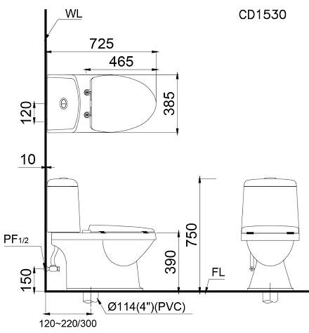 Bồn Cầu Điện Tử CAESAR CD1530/TAF400H 2 Khối