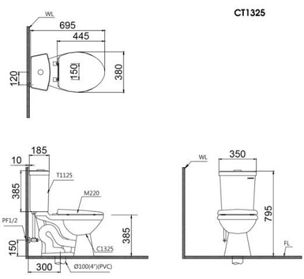 Bồn Cầu Nắp Rửa Cơ CAESAR CT1325/TAF050 2 Khối
