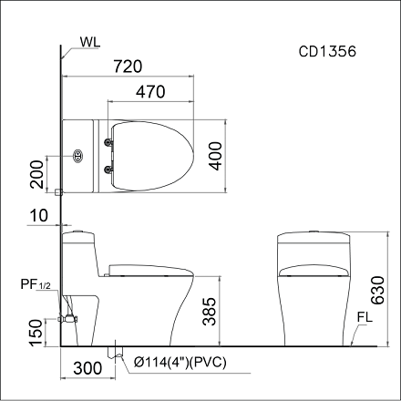 Bồn Cầu Nắp Điện Tử CAESAR CD1356/TAF200H