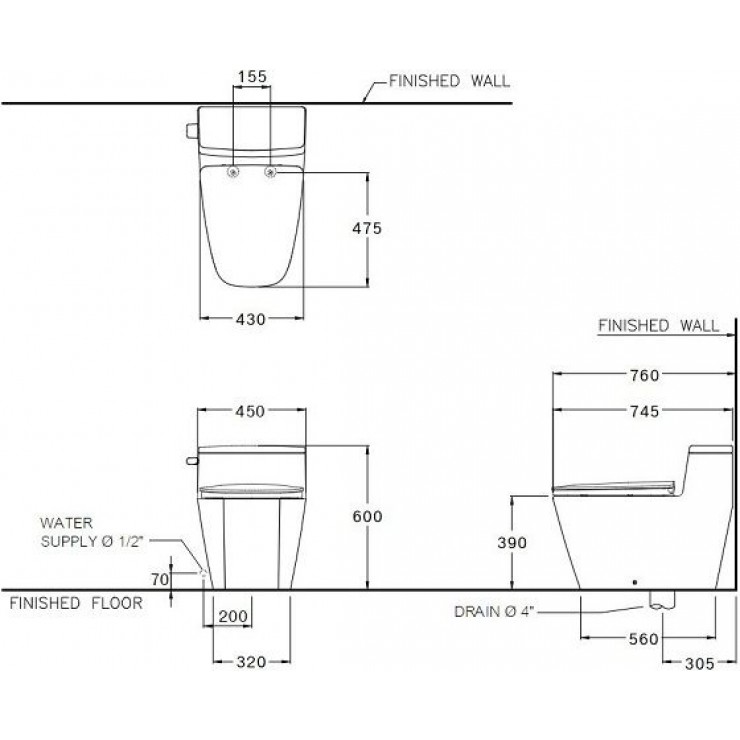 Bồn Cầu 1 khối COTTO C101907 Hercules Curve