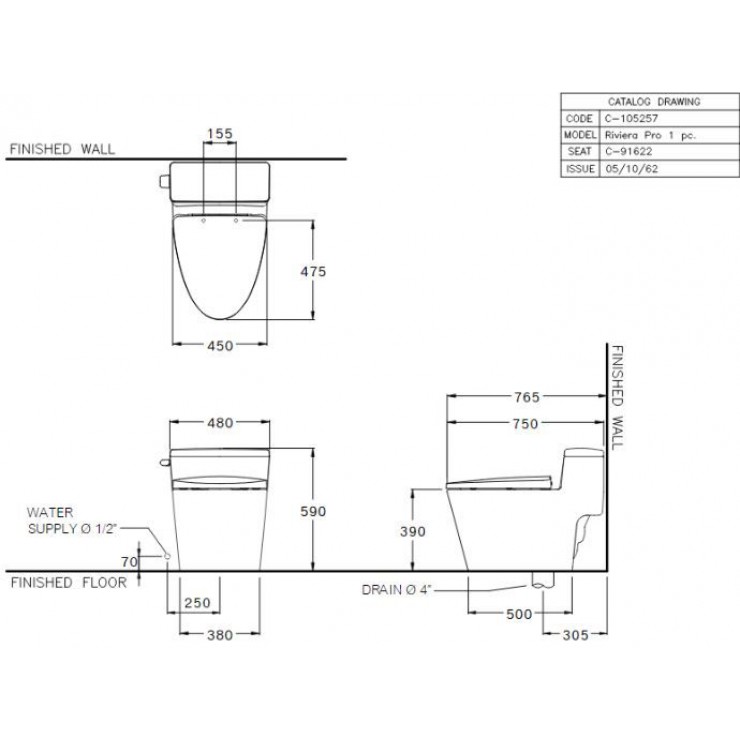 Bồn Cầu 1 khối COTTO C105257 Xả Gạt