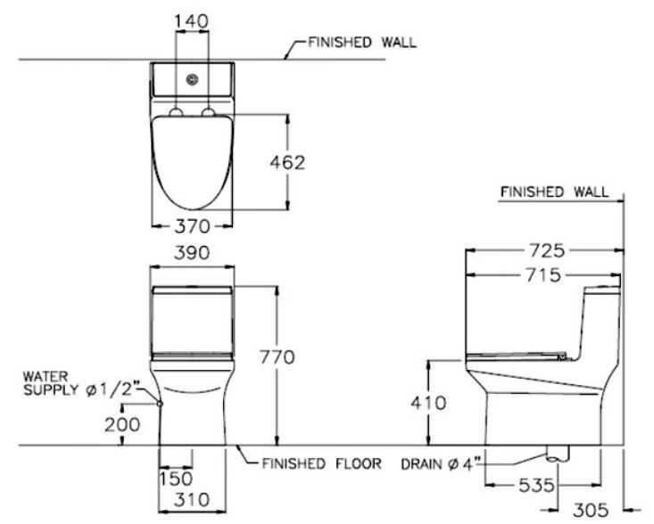 Bồn Cầu COTTO C11000OS Một Khối Dream Xả Nhấn